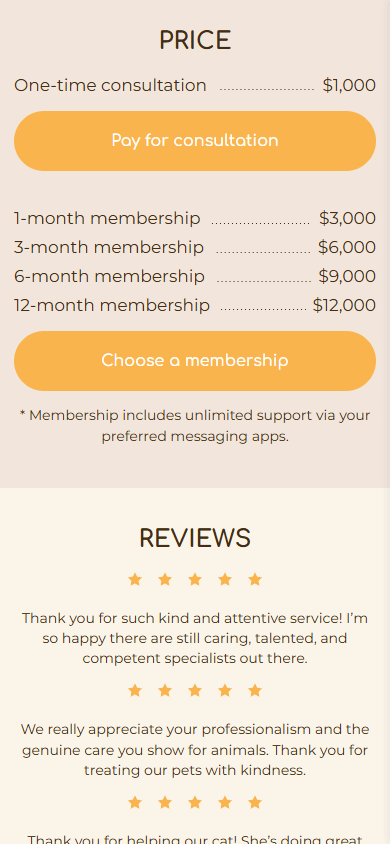 The bottom of the sample of the pet clinic’s link tree