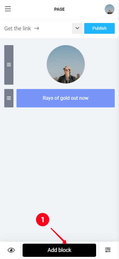 Tapping a button for adding a new element to a Taplink page