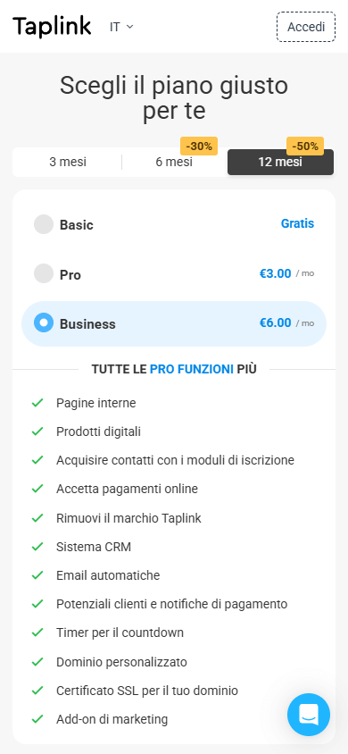 Piano tariffario Business