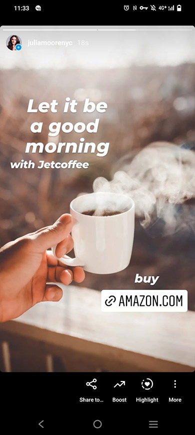 Instagram story with added Amazon link