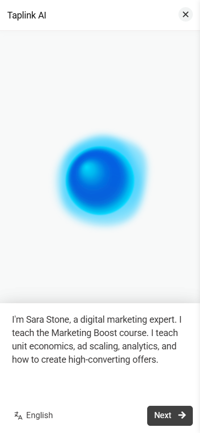 Taplink AI window featuring the filled-in prompt field