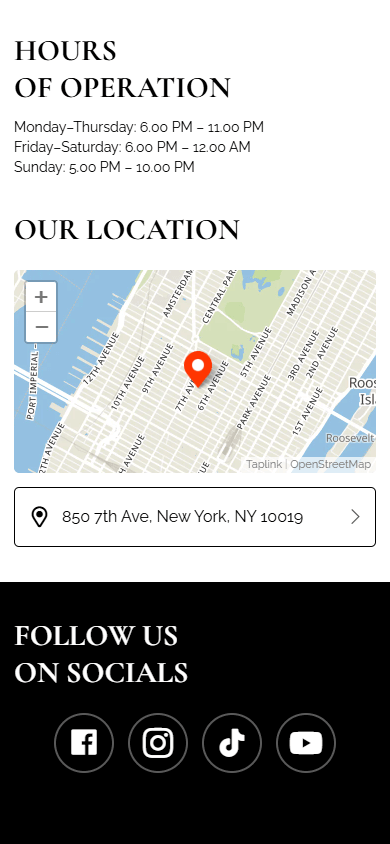 The bottom of the restaurant’s link tree sample