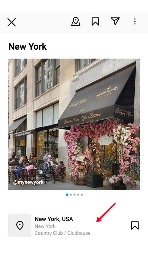 Highlighted location information of an Instagram guide