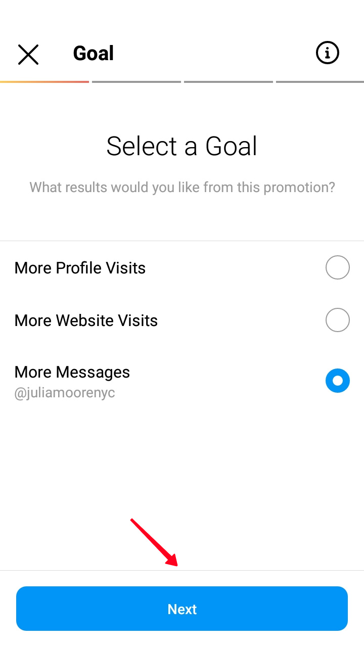 Boosted Instagram post with the Send Message button in the Stories