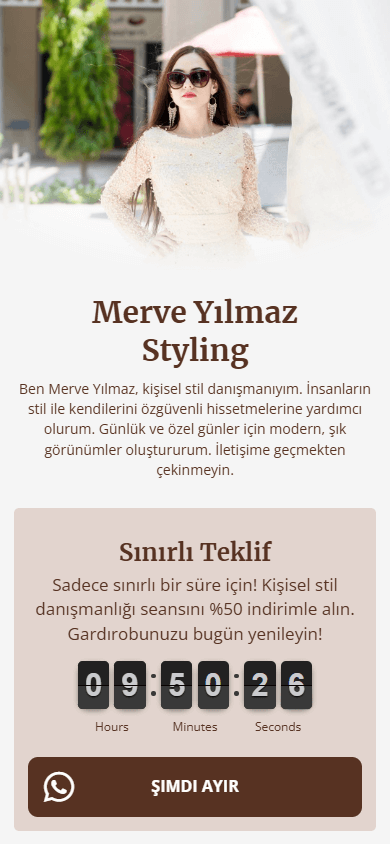 Taplink AI’de oluşturulan ve profil görseli, açıklama ve sınırlı süreli bir teklif içeren sayfanın bir kısmı