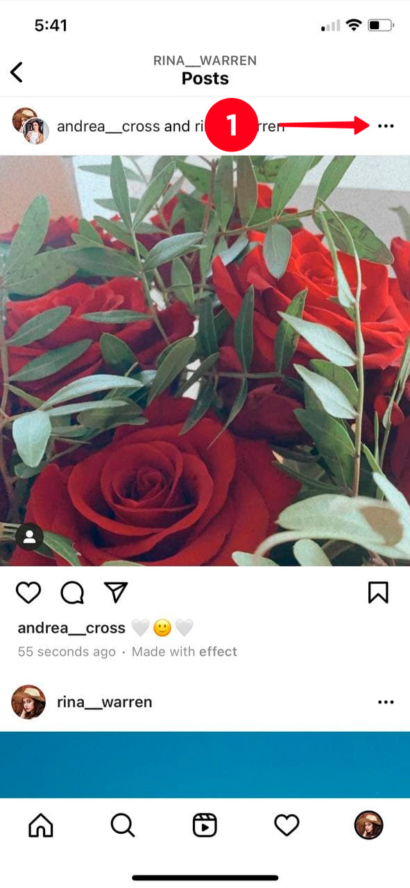 Tapping the three dots menu in the Instagram post