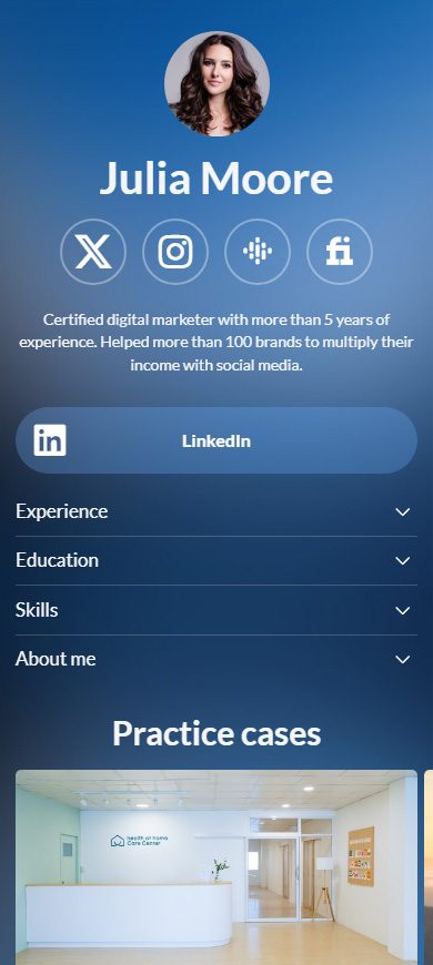 Kartu nama Instagram dengan tautan LinkedIn