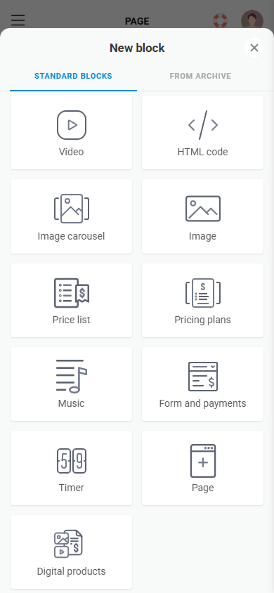 Bottom of the blocks in the Taplink block library