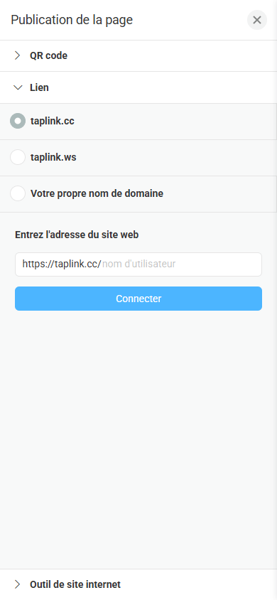 Création du lien de la page Linktree