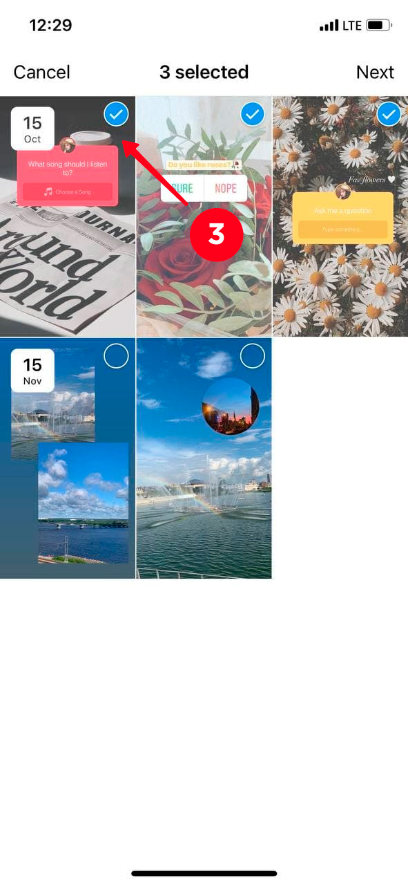 Choosing stories to be added to an Instagram highlight