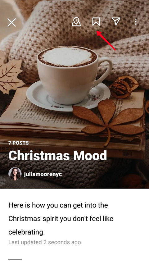 Highlighted bookmark icon on a page of an Instagram guide