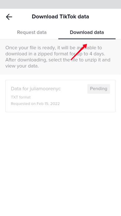 Highlighted Download data tab in the TikTok app