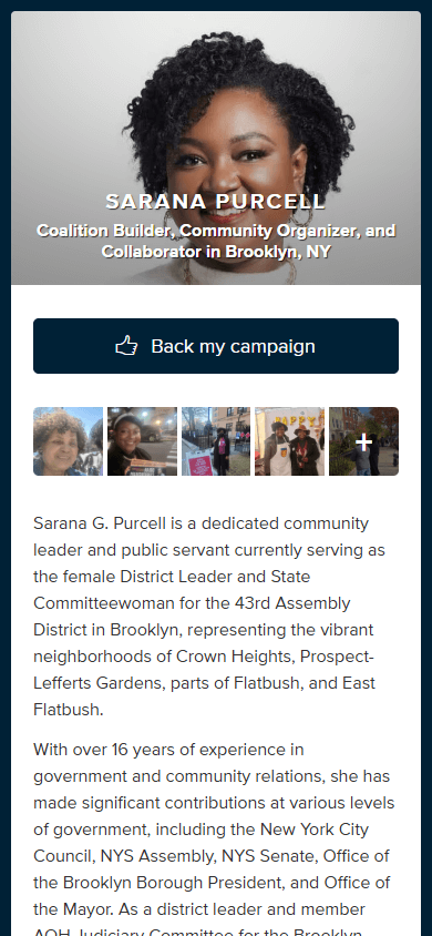 A public character’s page created using the About.me landing page builder