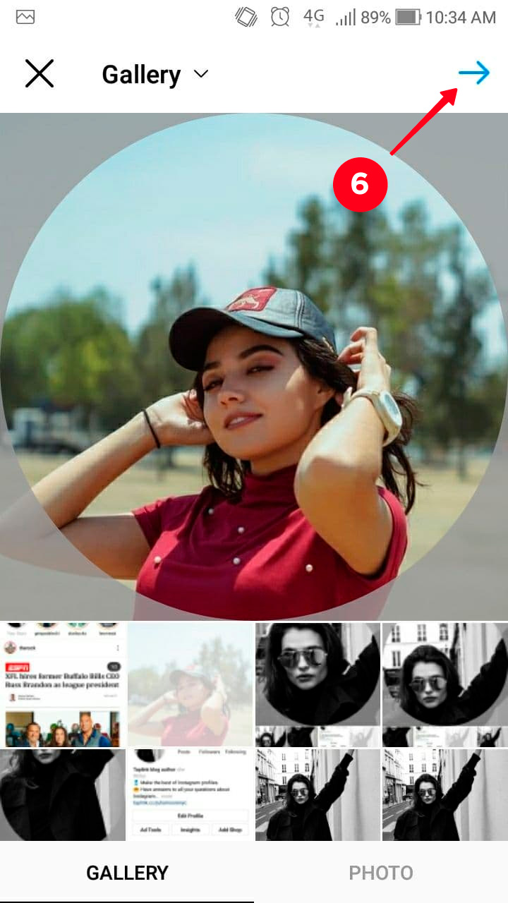 Tapping continue in the Instagram profile photo settings in the Android app
