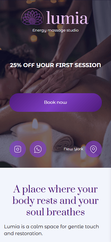 Top of a massage studio’s Lnk.Bio-style page built with Taplink