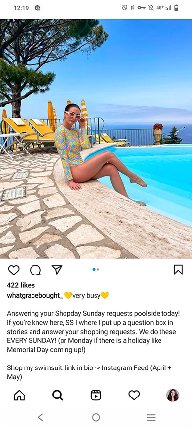 Instagram post encouraging to follow an Amazon link in the profile bio