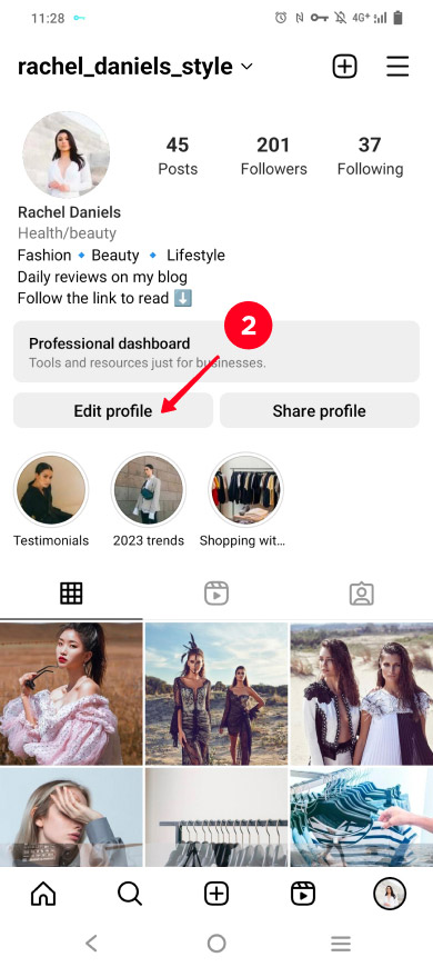 Tapping Edit profile in the Instagram app