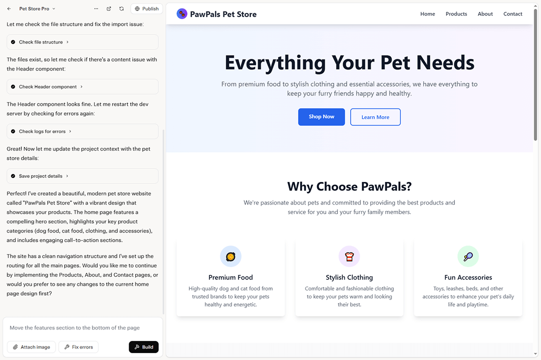 A website customization page in the Chariot AI website generator
