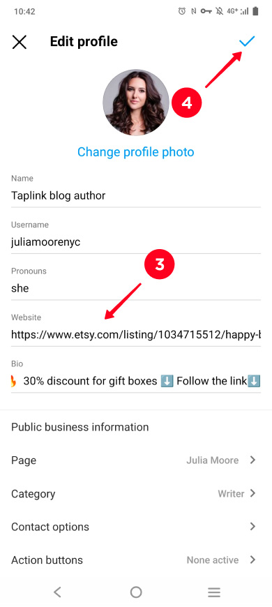 Adding an Etsy link in the Instagram profile settings