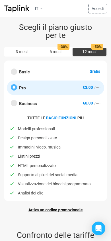 Piano tariffario Pro
