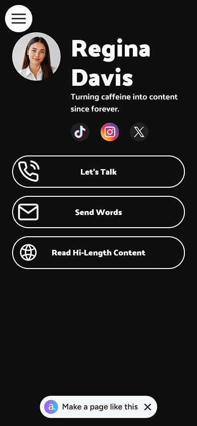 Link in bio page built with atom.bio