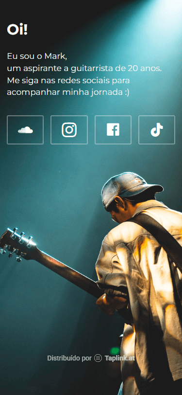 Página de link na bio do guitarrista criada com Taplink