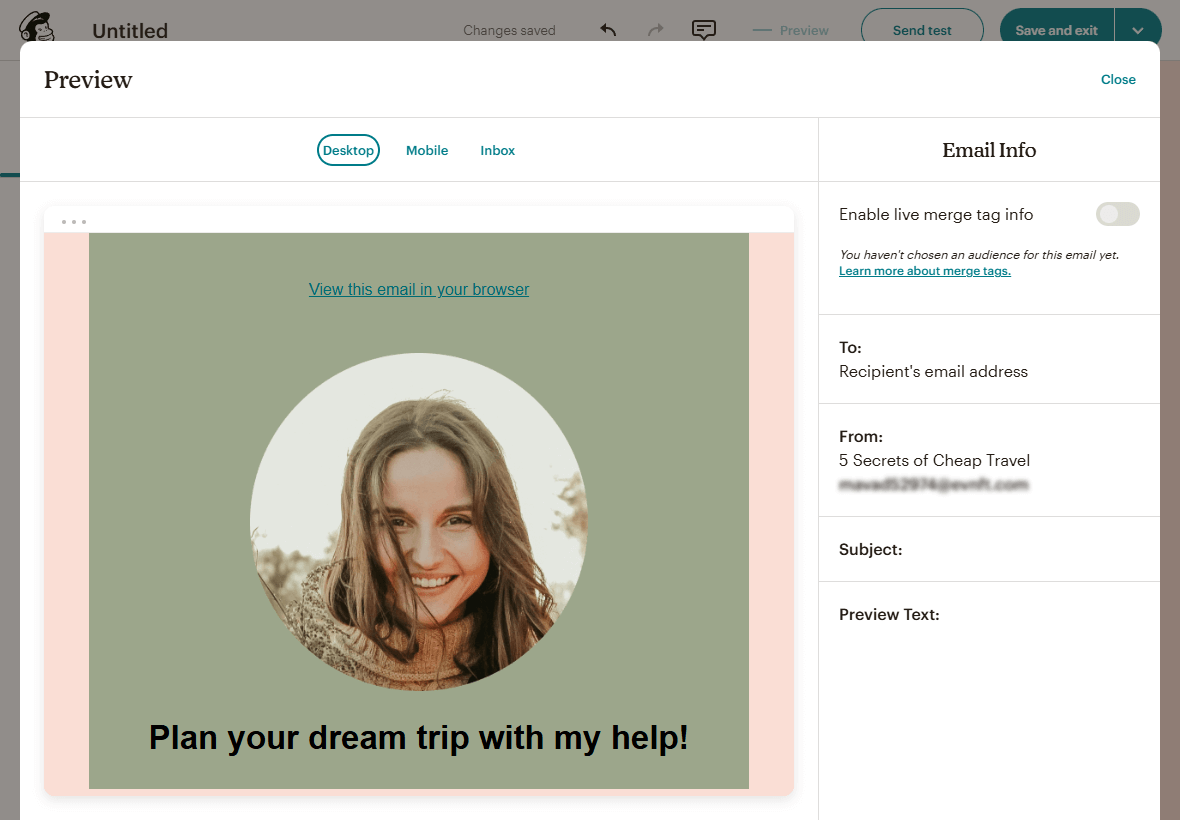 First part of the email in the email preview window