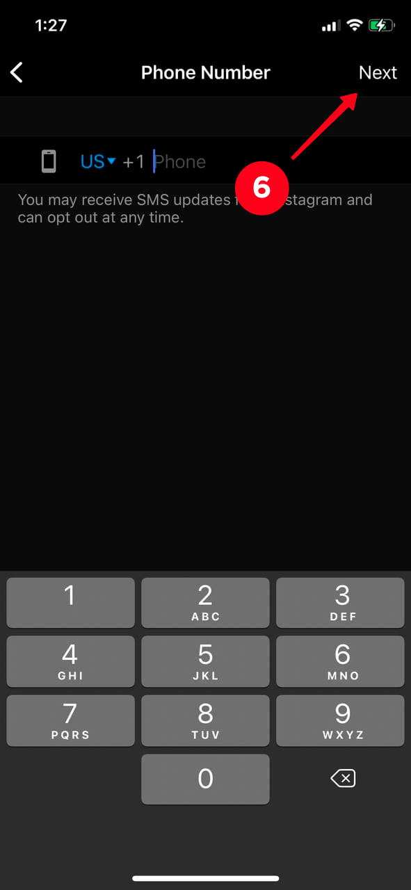 Saving the phone number changes in the Instagram profile settings