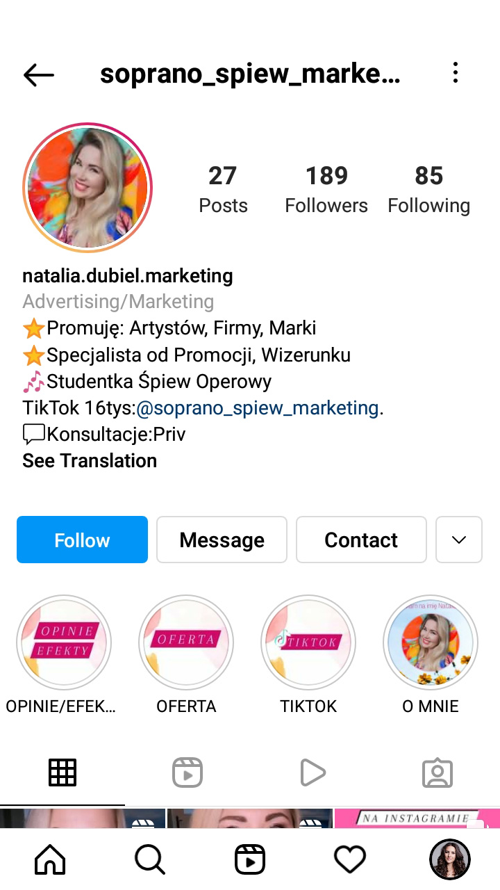Marketer’s page with the Instagram profile photo with bright high-contrast background