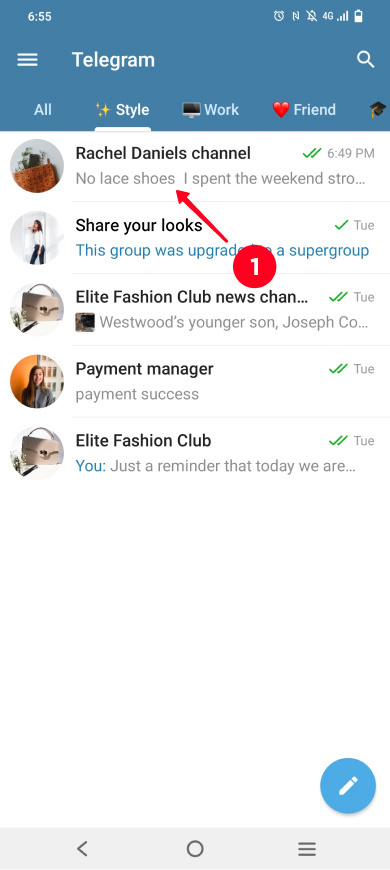 Tapping a channel in the Telegram mobile app