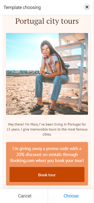 Taplink page for selling a tour to Instagram users