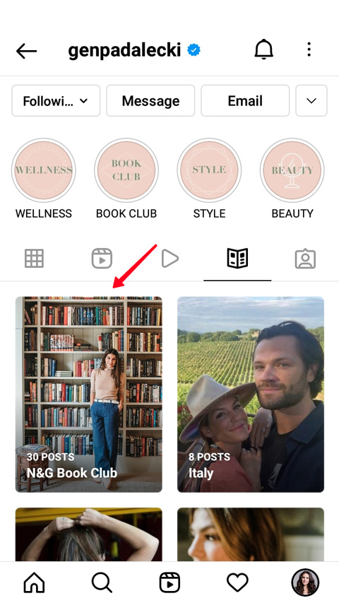Highlighted guide in the tab of an Instagram profile