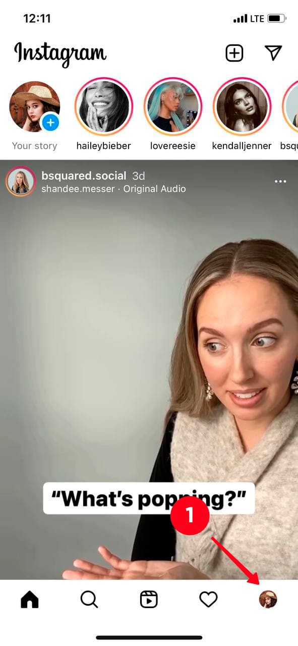 Navigating to the profile page in the Instagram app