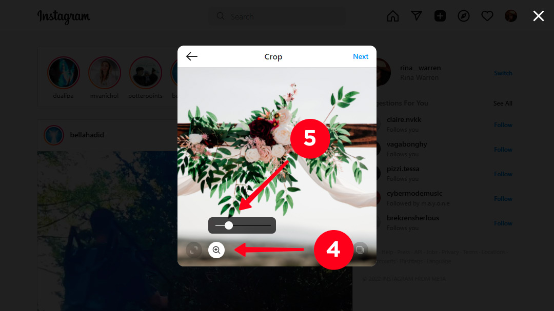 Adjusting the photo size when posting on Instagram on a Macbook