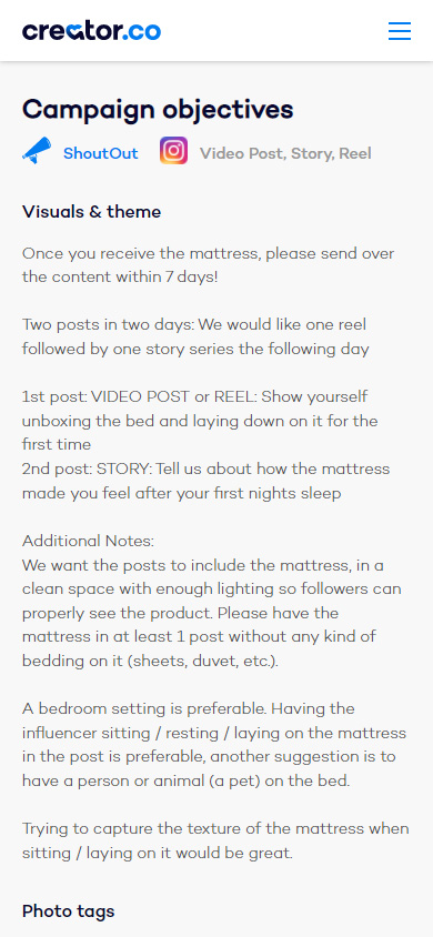 Campaign description on Creator.co