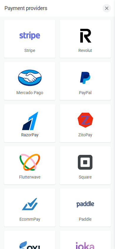 First part of payment providers supported in Taplink
