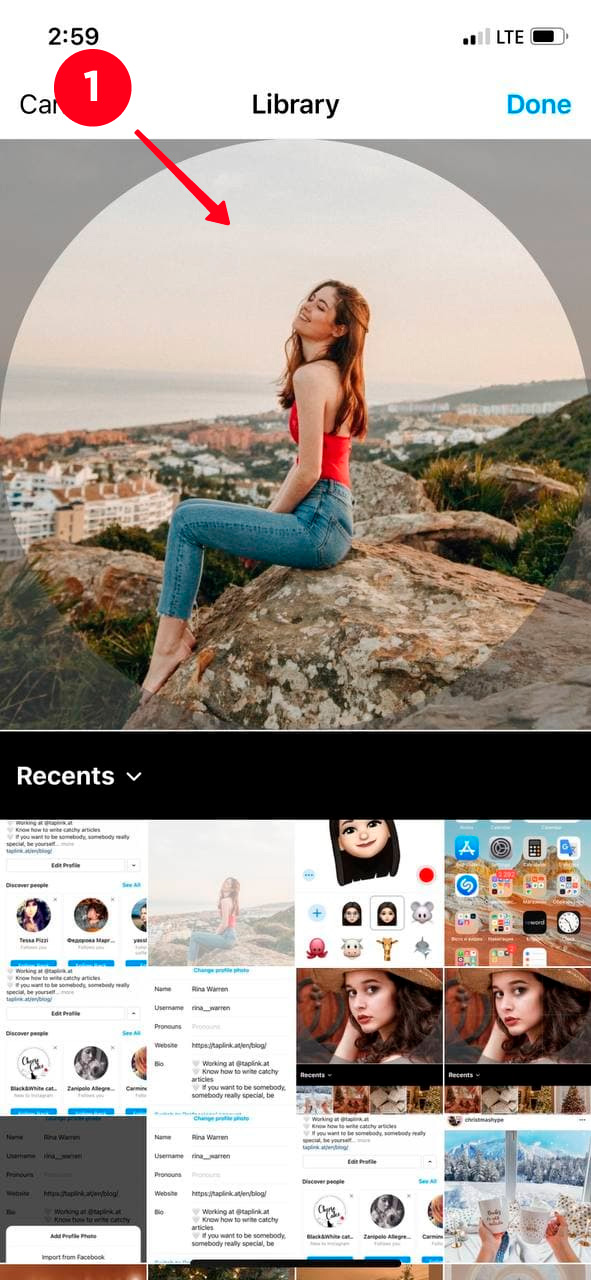 Photo uploaded as the profile picture in the Instagram settings