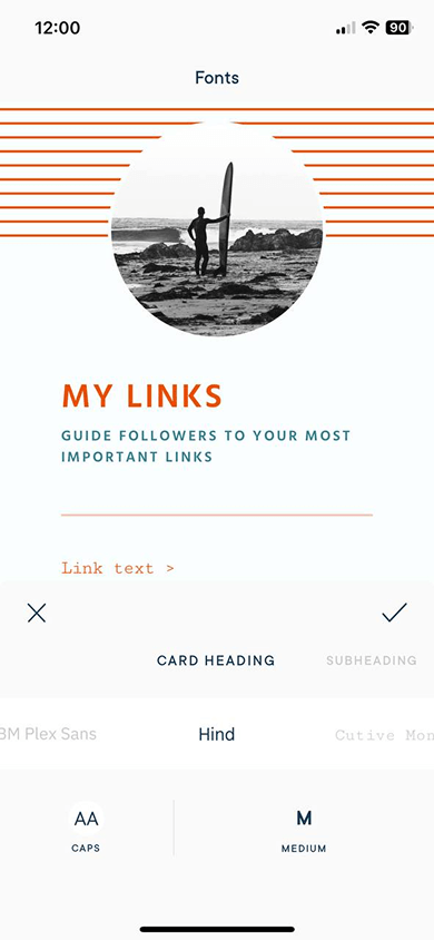Text font settings in the Milkshake app