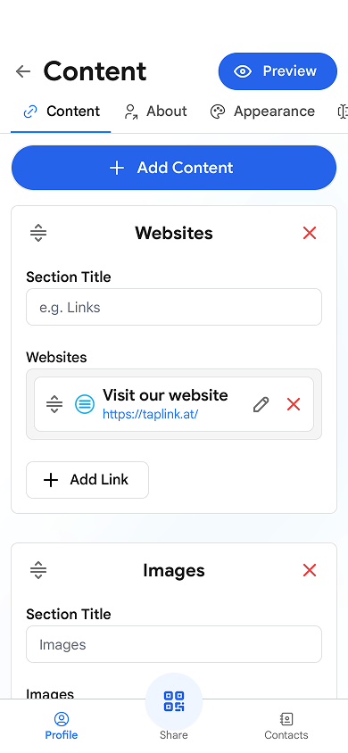 Content settings window in Wave Connect