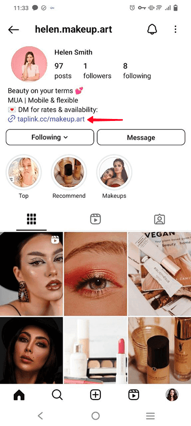 Instagram bio with a highlighted link