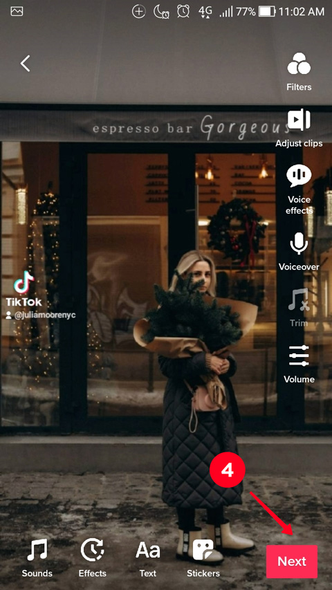 Tapping Next in the TikTok video editor
