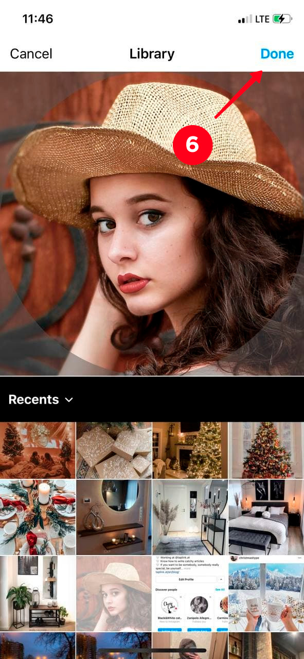 Tapping Done in the Instagram profile photo settings