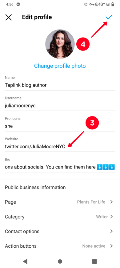 Pasting a Twitter profile link and saving changes