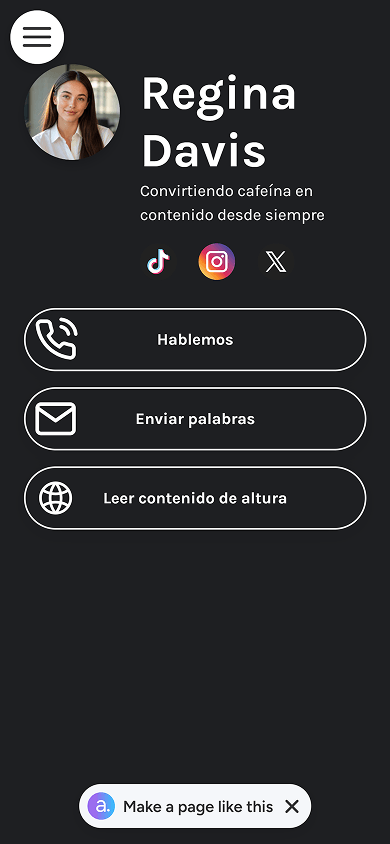Página de link en bio creada con atom.bio