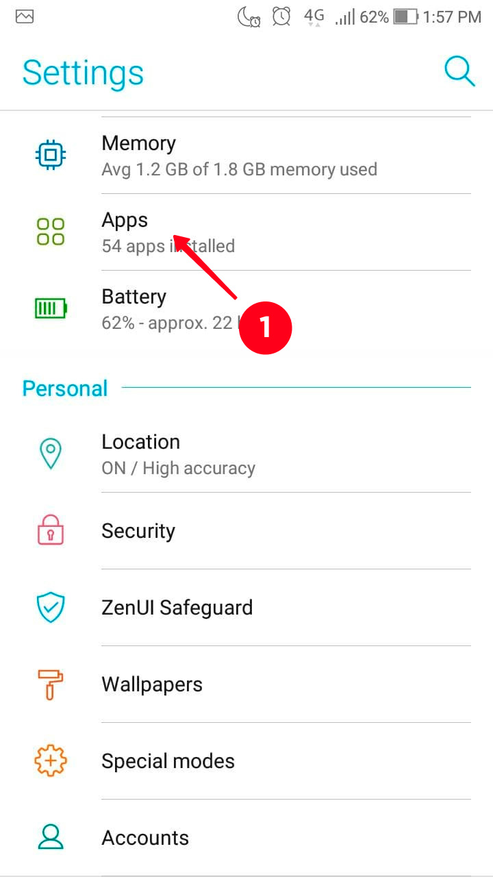 Tapping Apps in the Android settings