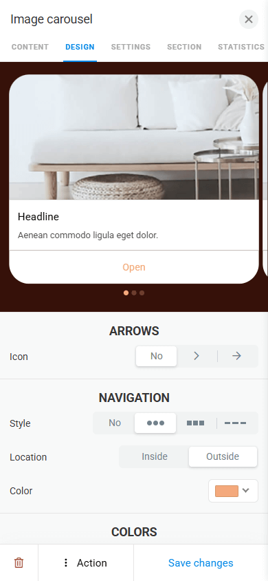 Image carousel settings in Taplink