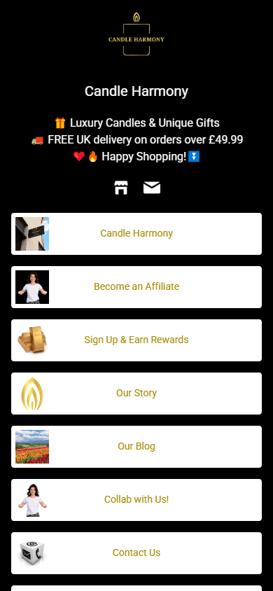 The candle store page created with Linkpop