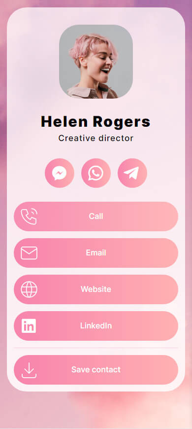 A digital business card of a creative director that was built with the Taplink digital business card maker