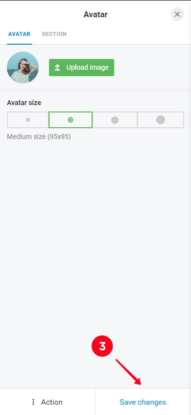 Saving changes in the profile photo block on Taplink
