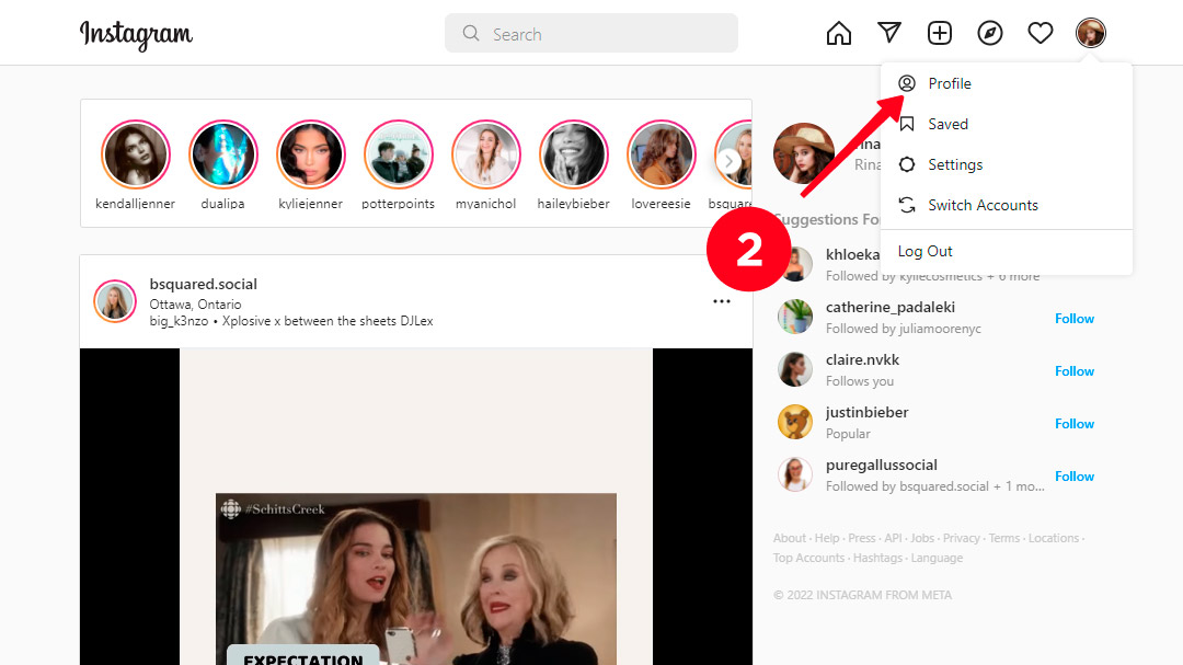 Choosing Profile on the list on Instagram